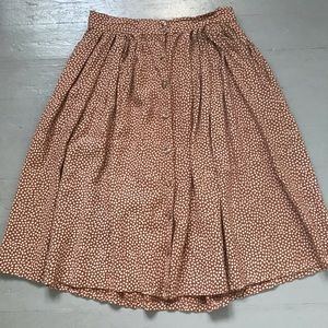 90’s brown and white polka dot button front skirt